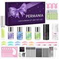 PERMANIA lash and brow lift and tint kit displayed with the gift-style box, treatment bottles, tint products, tools and accessories on a white background.

