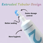 Close-up of the setting lotion tube nozzle showing the tubular packaging design for dosage control, sealing and hygiene.