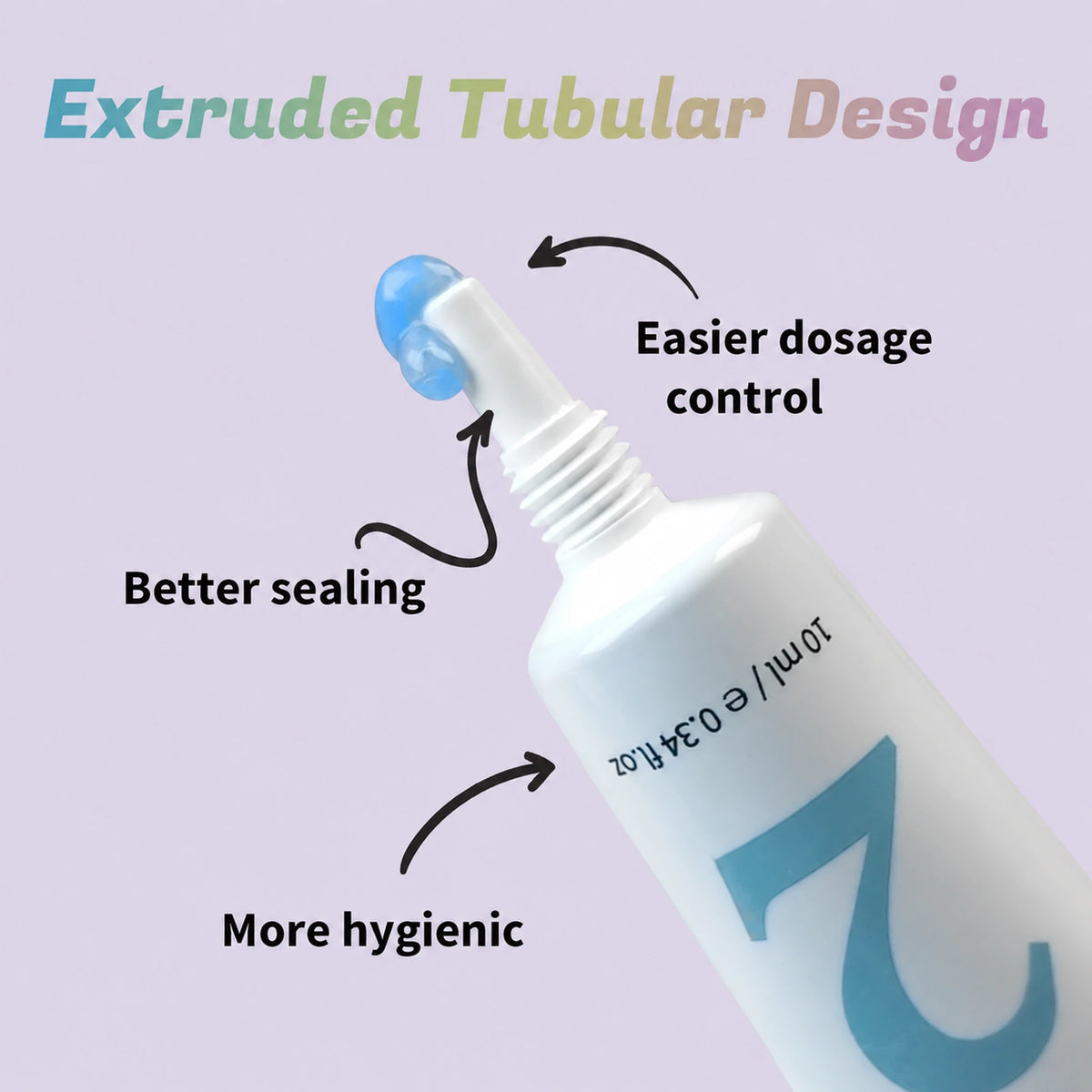 Close-up of the setting lotion tube nozzle showing the tubular packaging design for dosage control, sealing and hygiene.