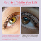 Side-by-side close-up comparing nourished lifted lashes with regular lash lift glue residue.