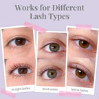 Before-and-after lash lift examples on straight, short and sparse natural lashes.