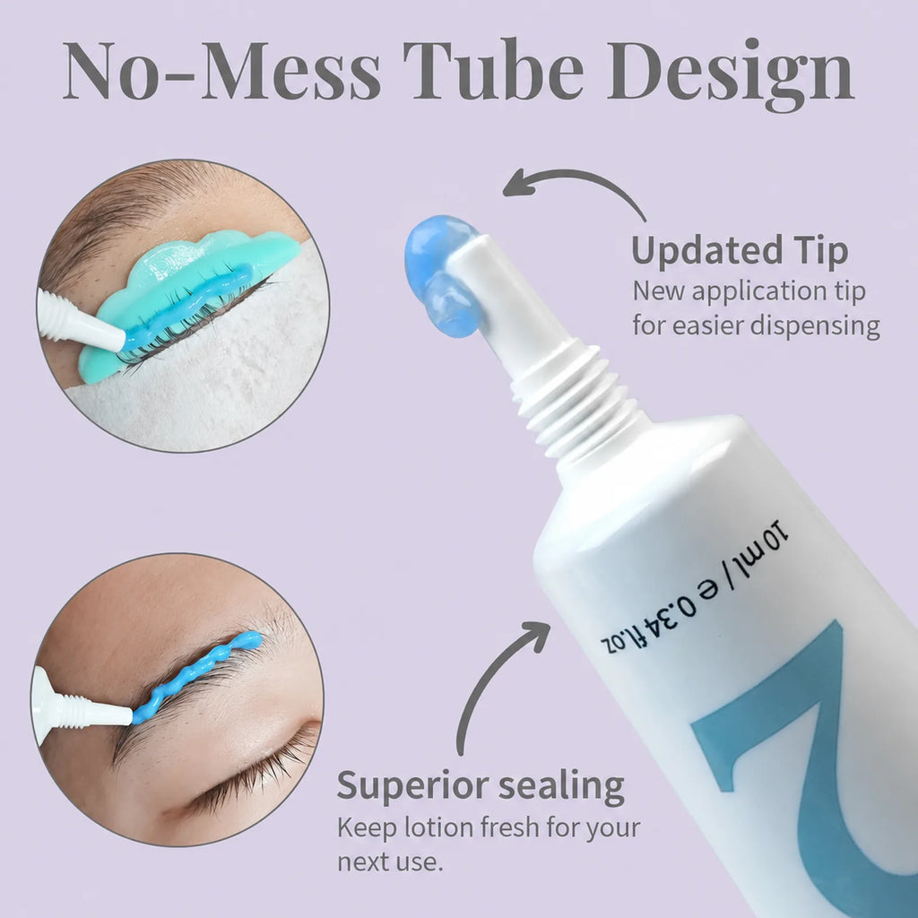 Lash lift lotion tube with applicator tip designed for controlled dispensing.