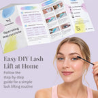Model holding a lash brush beside the PERMANIA step-by-step instruction manual.