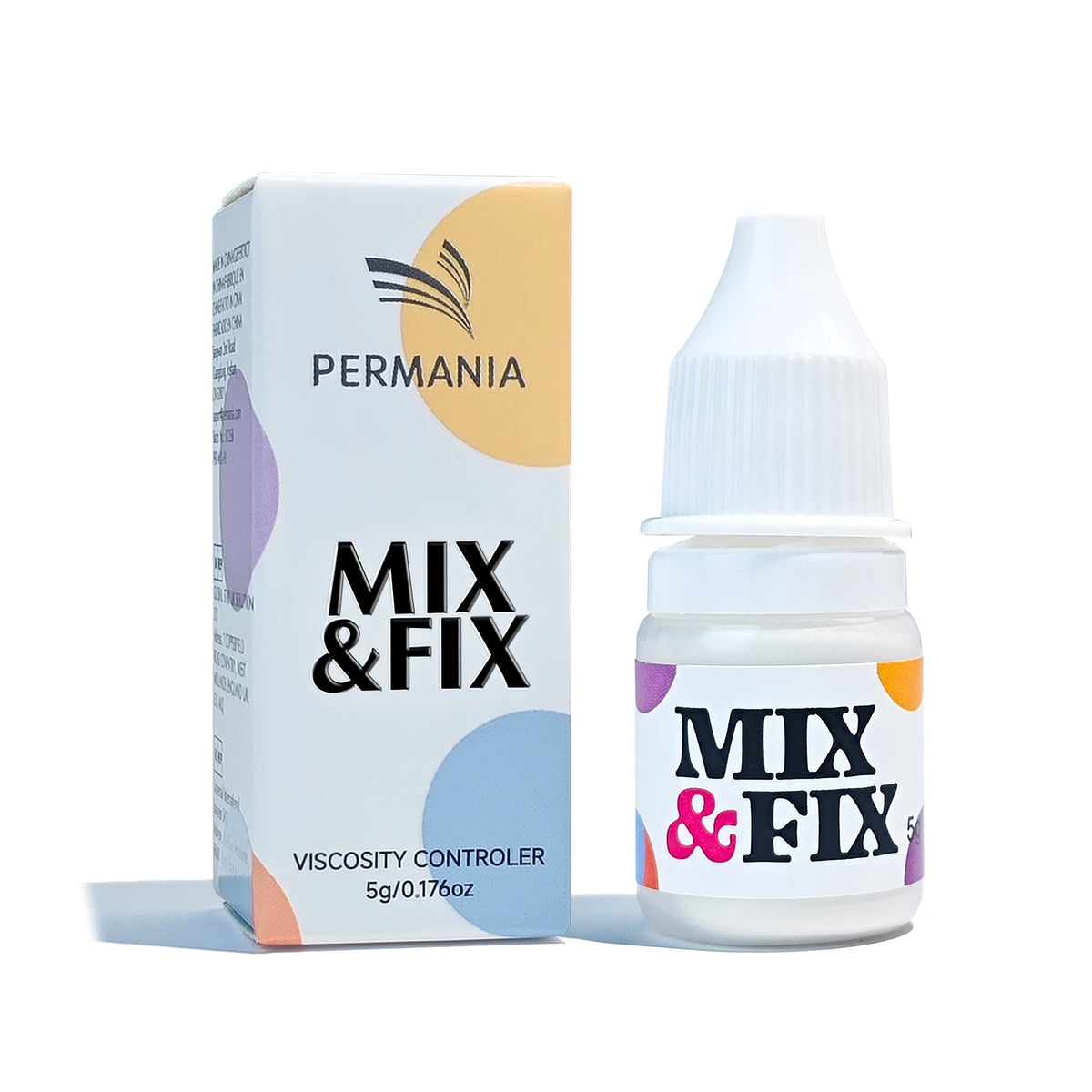 PERMANIA Mix and Fix lash lift powder shown with its product box and bottle on a plain white background.